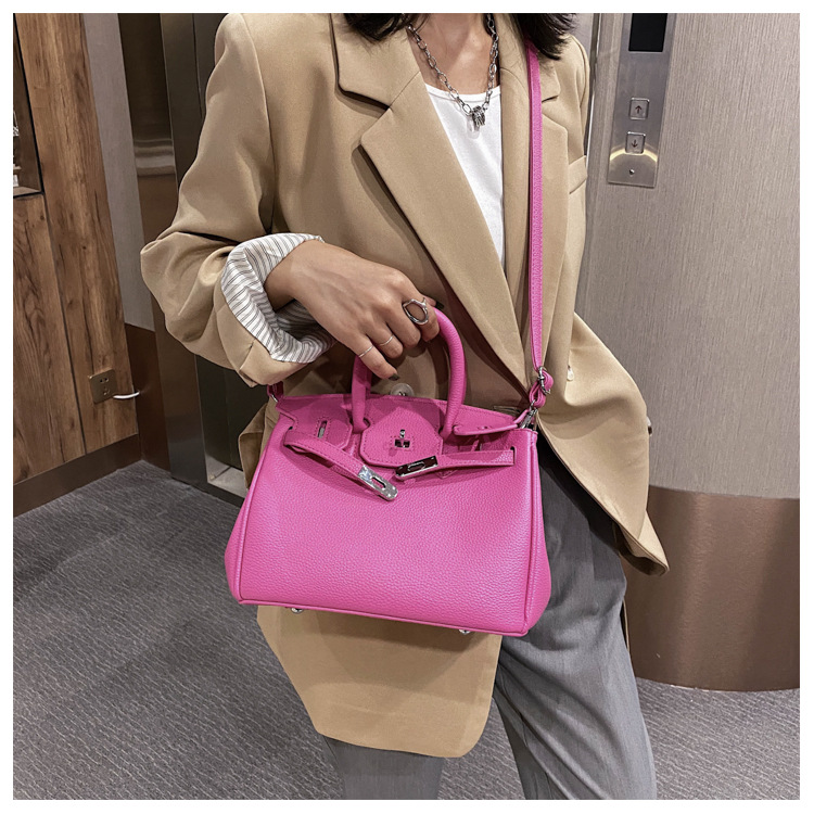 Lychee pattern platinum bag 2021 new style Kelly bag for brides, wedding bags and women, large capacity hand-held bag, shoulder crossbody, soft surface pic 29