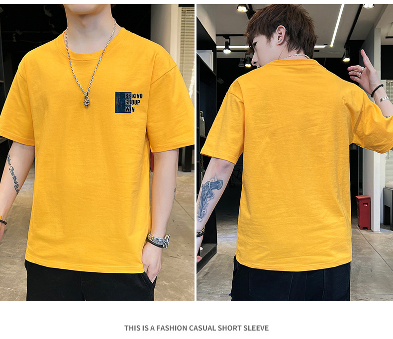 Short-sleeved T-shirt for men, 2022 Summer new Korean style trendy ins loose T-shirt, mid-sleeved cotton trendy brand, large size pic 83