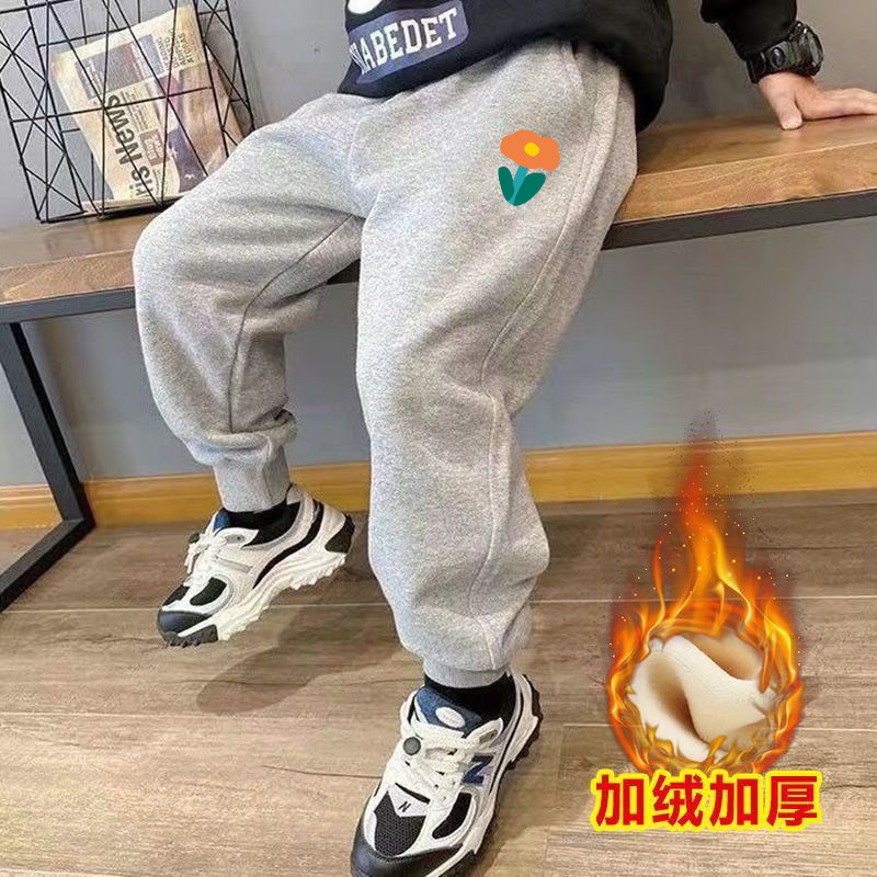 女童加绒裤子男童棉裤秋冬季加厚一体绒保暖外穿儿童休闲运动卫裤详情15
