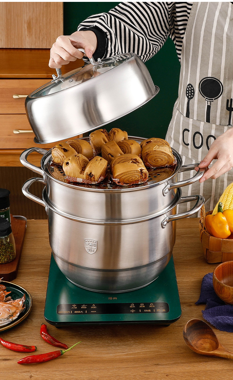 蒸锅家用304不锈钢加厚三层双层蒸馒头蒸笼大容量电磁炉煤气灶用详情28