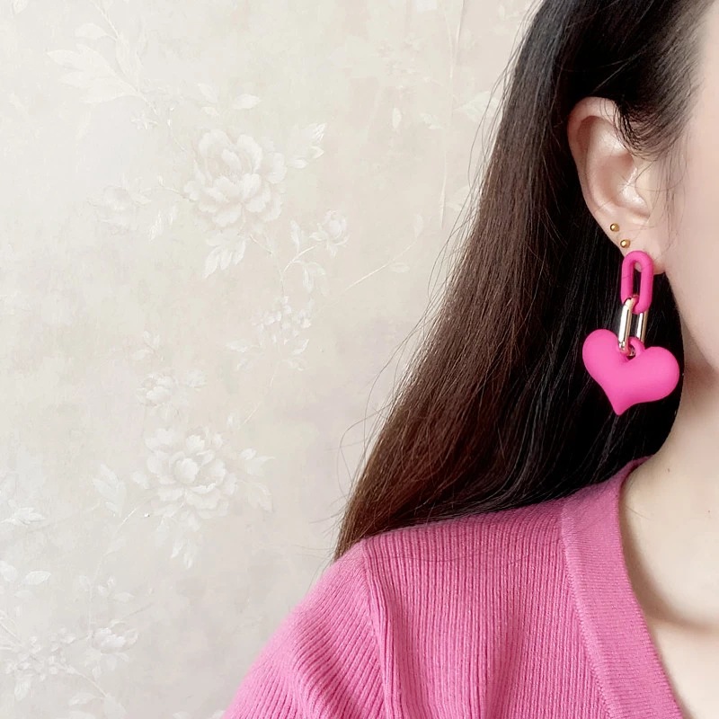 Серебряная игла 925 серебряная игла винтажной гавани, сладкий акриловый розовый цвет сердца, серьга из персикового сердца pic 4