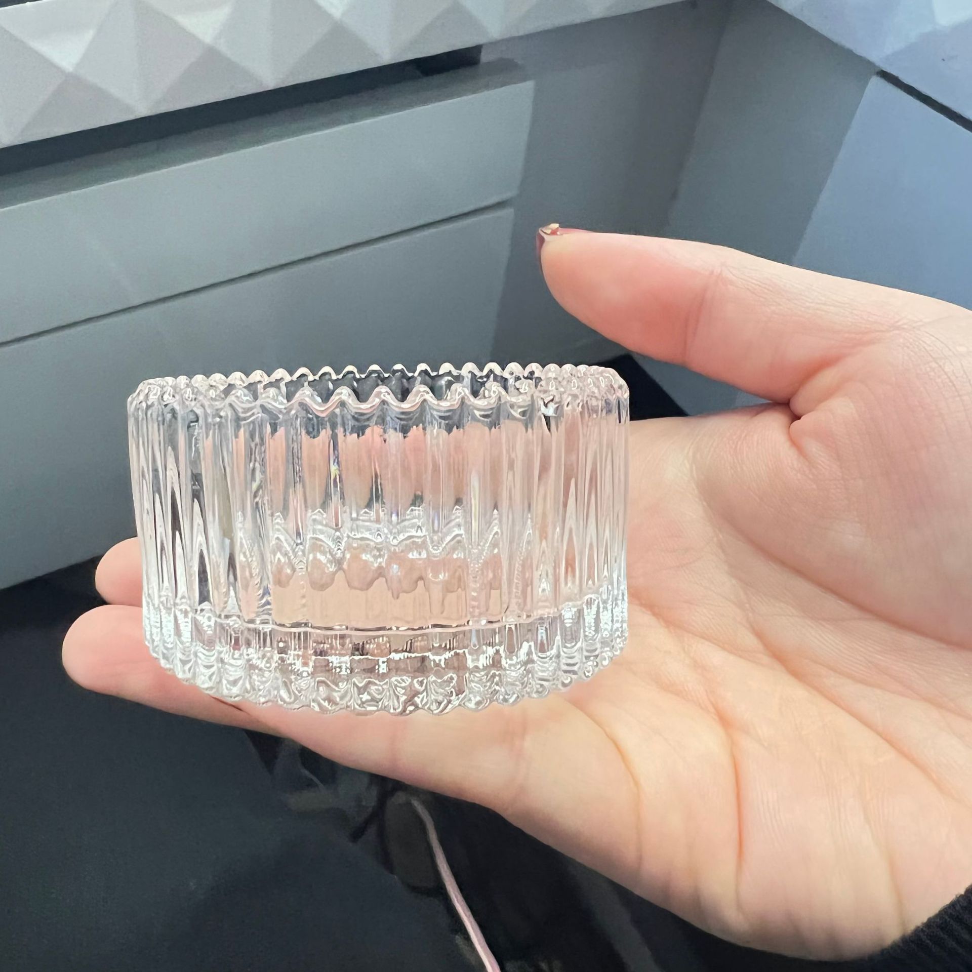 Small round candle holder, candle stand, glass candle holder, household crystal decorated candle holder, atmosphere pic 1