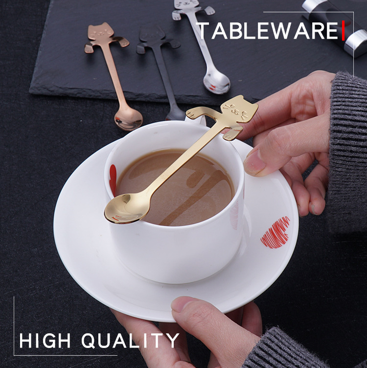 The spoon304 stainless steel coffee spoon cartoon cute cat dessert spoon handle hanging cat poop coffee spoon pic 12