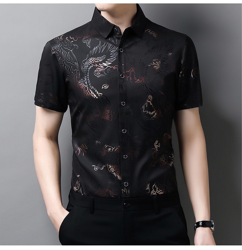 2024 verano de los hombres dragon print shirt fino estilo transpirable moda casual hielo seda fresca manga corta una pieza de reemplazo de cabello pic 23