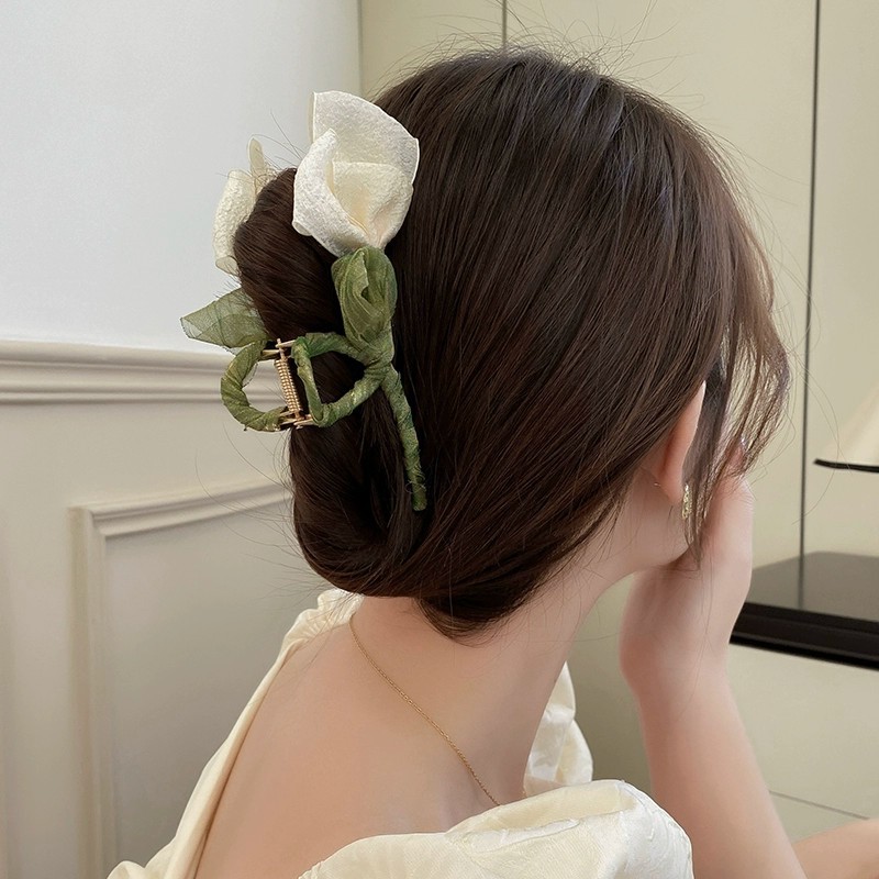 森系仙美郁金香花朵抓夹女大号发夹卡子后脑勺头饰2023新款鲨鱼夹详情4