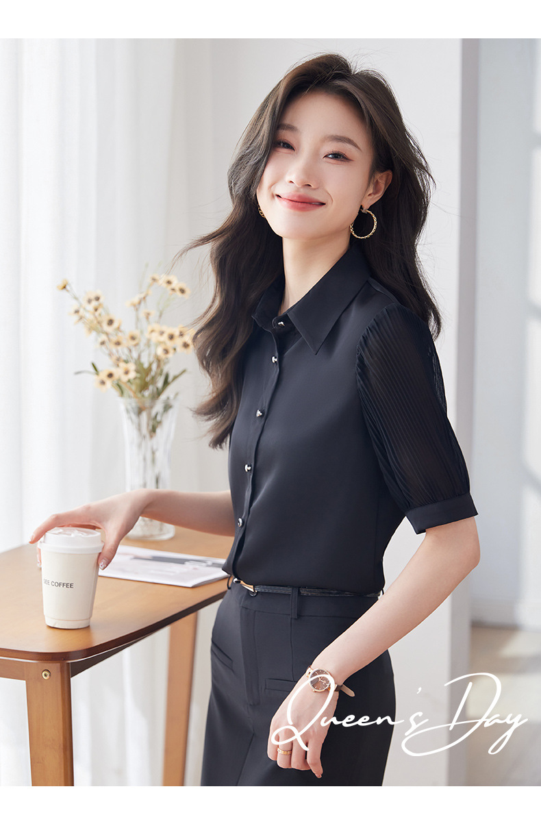 白色职业短袖衬衫女2024夏季新款气质通勤高级感白领简约纯色衬衣详情15