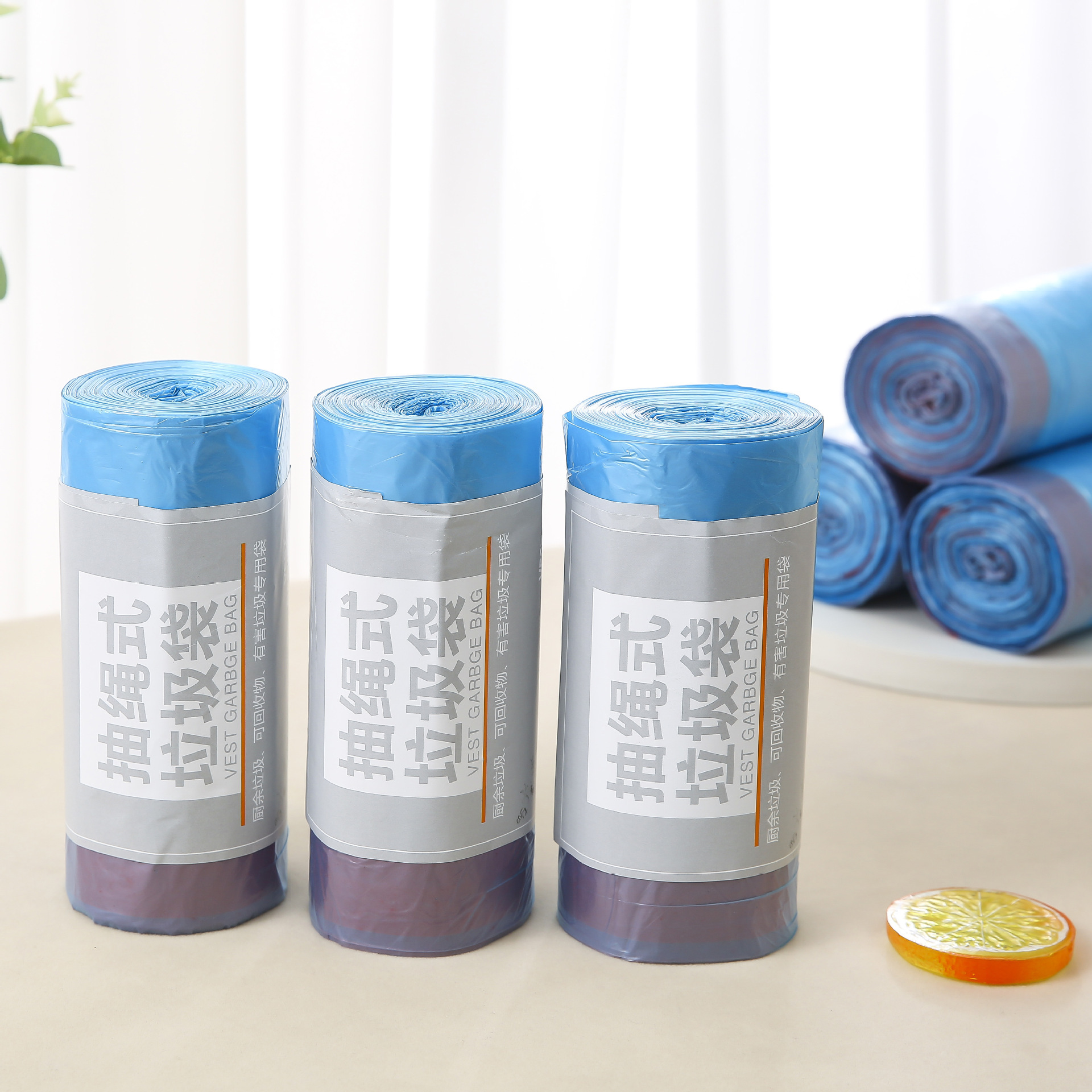 抽绳式大卷垃圾袋家用加厚厨房清洁袋黑色大号塑料袋量大现货批发详情2