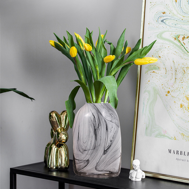 欧式创意黑色竖纹磨砂玻璃花瓶不规则插花器软装玄关摆件详情4