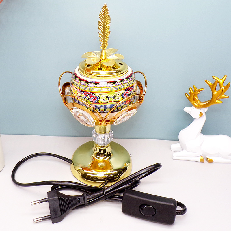 Middle Eastern-style ceramic crystal incense burner, electric heating incense burner, essential household handicrafts and decorative items, incense burner pic 2