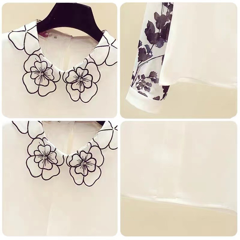 2023 Spring and Autumn New Hong Kong-style retro printed color-blocking long-sleeved chiffon shirt, a unique design for women pic 4