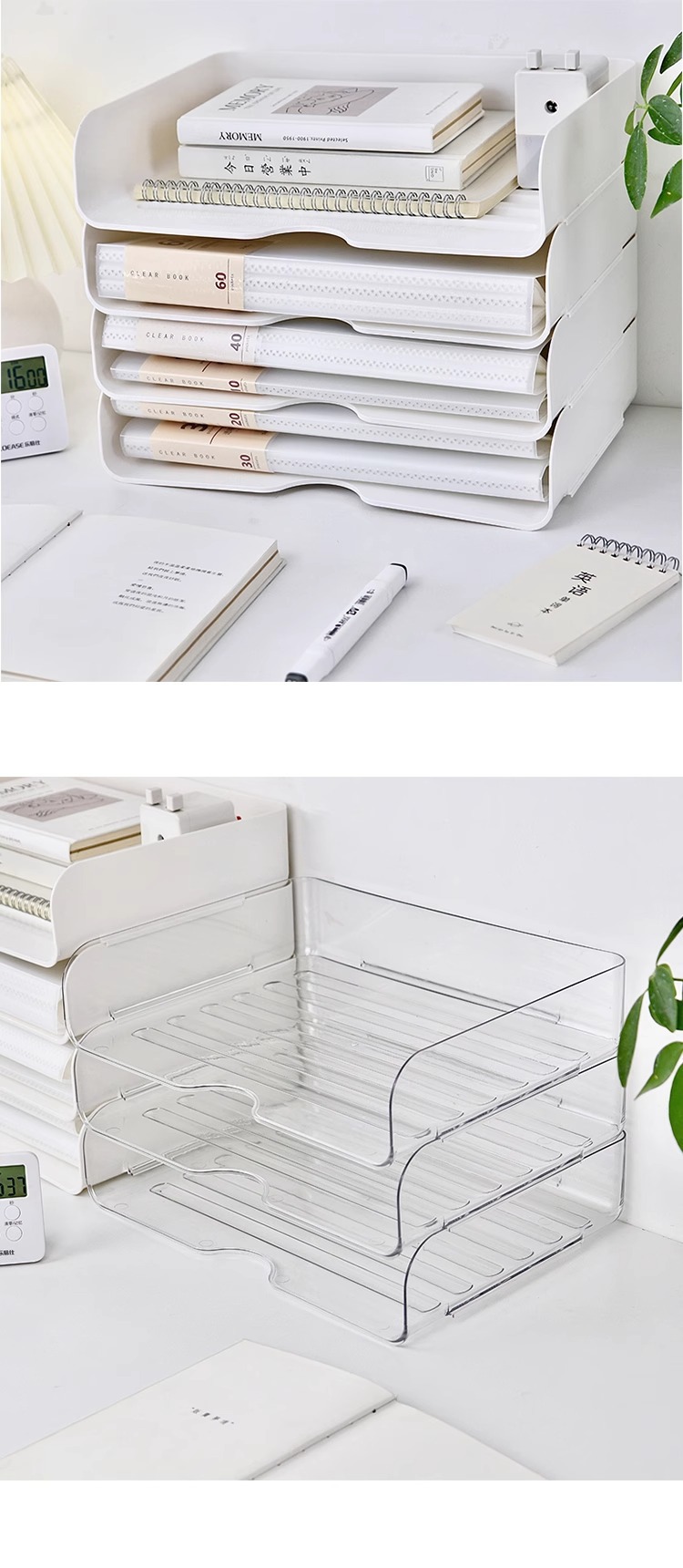 桌面可叠加多层A4纸收纳盒灵活抽屉式办公室学生收纳柜文件置物架详情3
