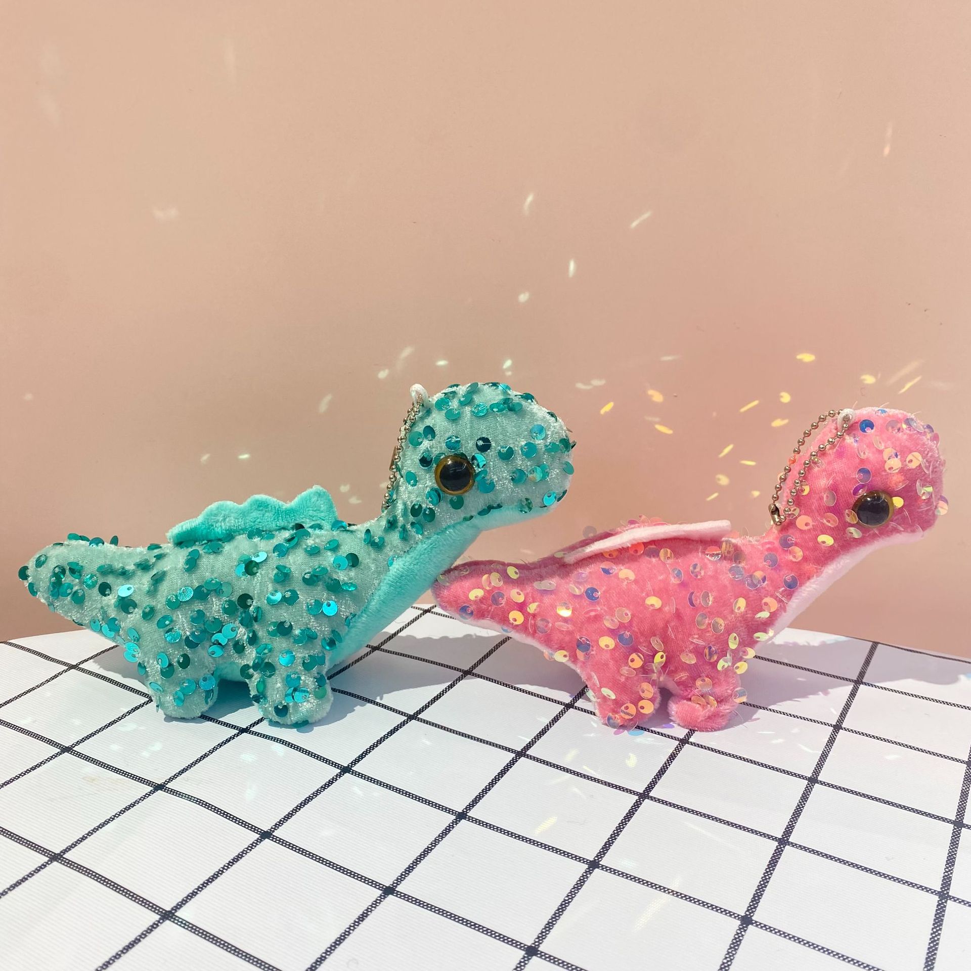A cute plush keychain and cartoon animal car backpack pendant with sequins, big eyes and little dinosaurs pic 5