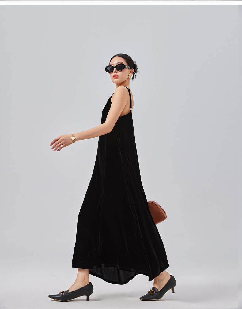 Loose mulberry silk dress, black design sense halter dress, silk velvet halter dress. The robe can be worn outside pic 16