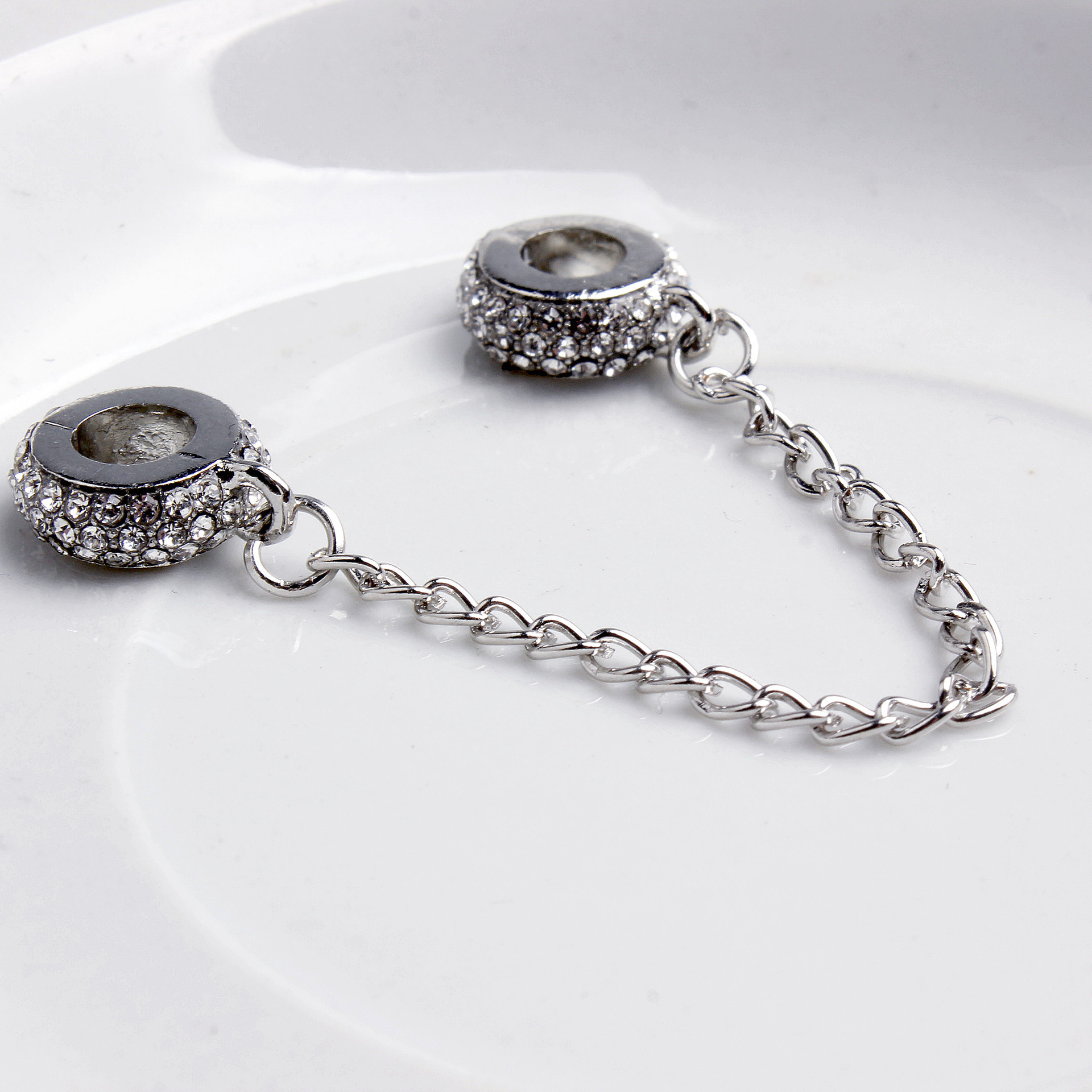 跨境新款diy小老鼠爱心安全链 合金镶钻大孔串珠手链饰品配件批发详情5