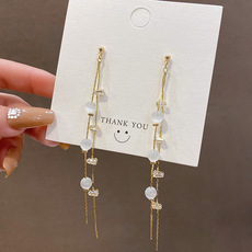 韩国高级感流苏长款耳坠女轻奢大气花朵锆石耳环S925银针耳饰批发详情3