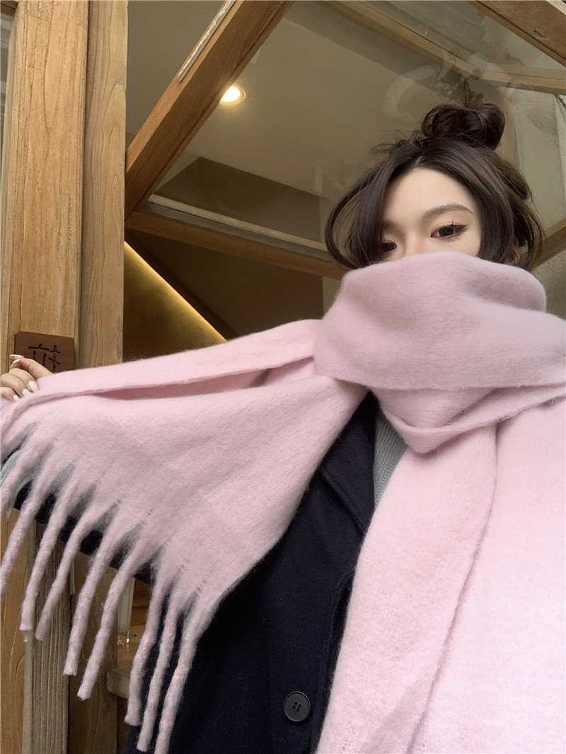 Solid color Korean-style thickened scarf for women 2022 new Korean-style winter scarf for men, versatile shawl scarf in pink pic 22
