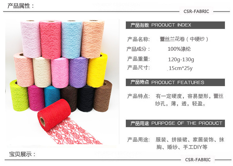 6-inch 25-yard orchid lace roll decoration material, diy fabric, wedding decoration supplies, American mesh roll pic 1