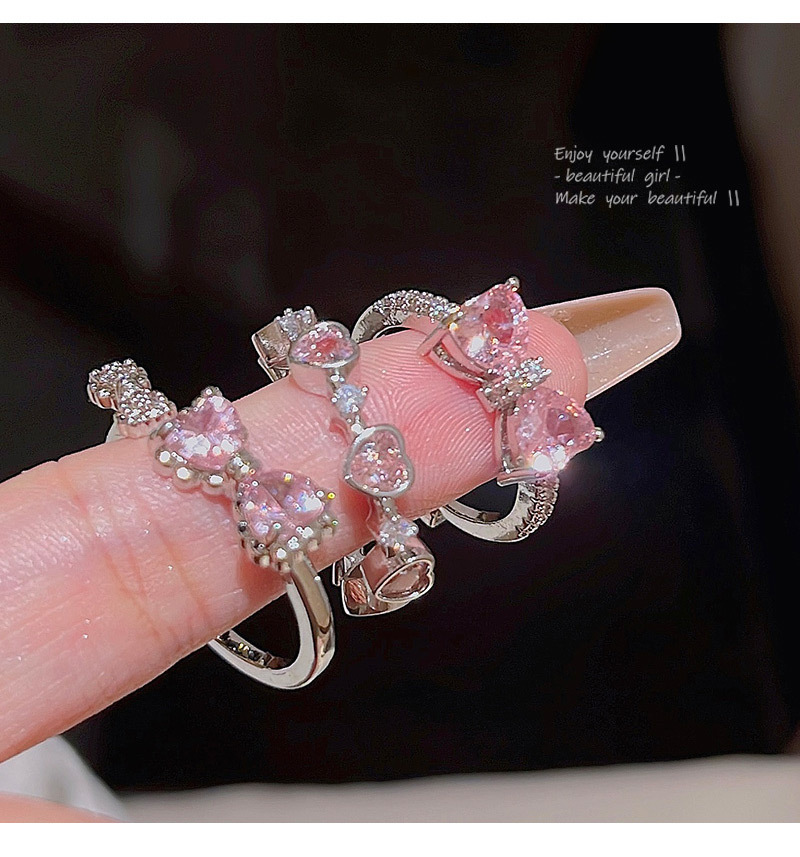 KIMOJ新款戒指甜美精致粉色锆石蝴蝶戒指开口可调节食指戒韩国轻奢小众指环详情2