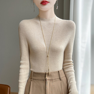 肌肤感100%羊毛一线成衣无缝秋冬新短款女半高领宽松打底针织毛衣详情16