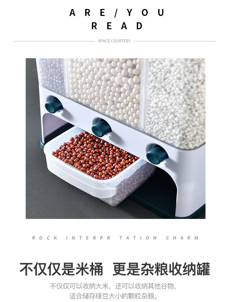 X127 Multi-functional press automatic rice dispensing, rice separation box, compartment-divided rice bucket, storage box, wall-mounted grains and cereals pic 4