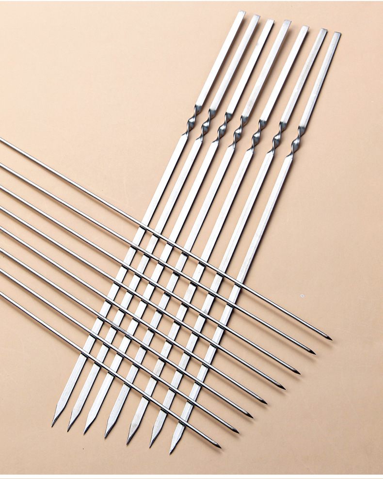 Stainless steel barbecue skewers, barbecue forks, flat skewers, round skewers, barbecue needles with hooks, flat skewers, outdoor barbecue skewers, steel picks, wholesale skewers pic 31