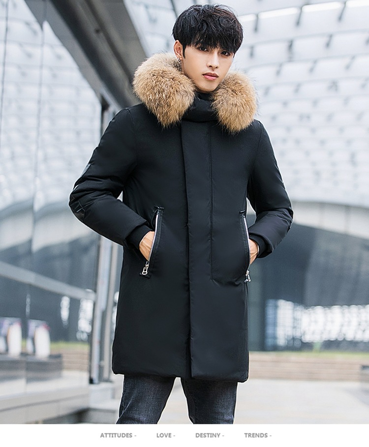 New winter thickened hooded slimming mid-sized down jacket for men, Korean youth fashion with a large fur collar, sent out 1780 pic 18
