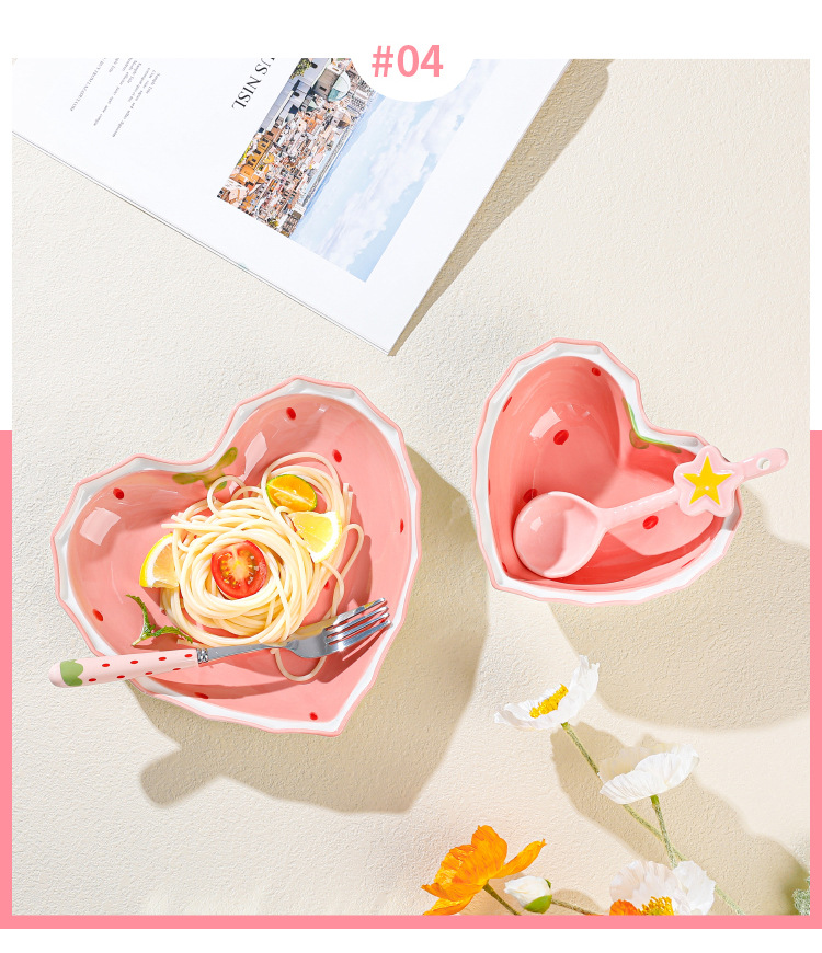 【中国红】草莓碗星星勺陶瓷碗勺套装粉色中式釉下彩餐具套装礼物详情16