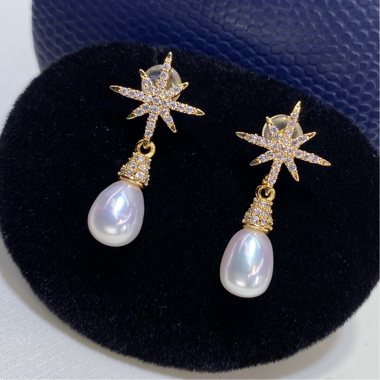 轻奢天然淡水极光珍珠女耳坠 18K注金小众简约复古设计感耳坠耳钉详情9