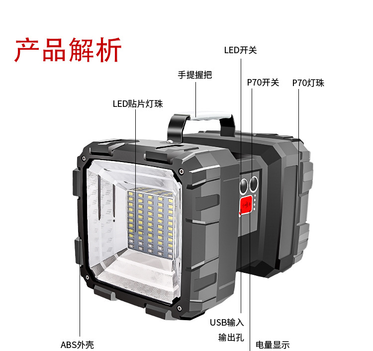 强光手提灯可充电超亮远射5000氙气多功能家用户外工作探照手电筒详情14