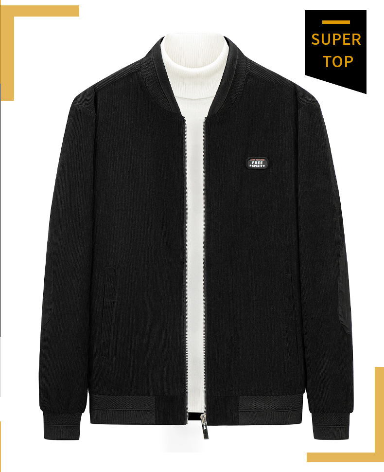 Corduroy stand-up collar jacket for men, autumn and winter business casual coat for dad, loose plus-size shirt for men, retro baseball jacket pic 19