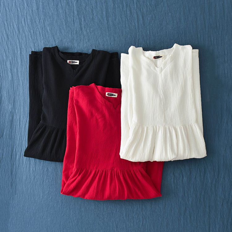 Spring and summer V-neck textured natural linen loose robe, double-layer large hem elegant long dress, retro fairy dress pic 6