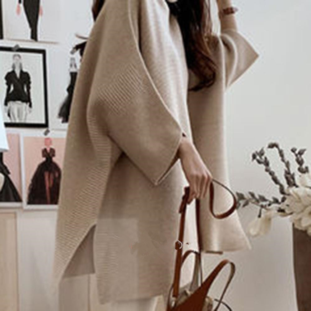 Mid-length cape sweater pullover for loose outerwear in autumn and winter, laid-back style knitted 蝙蝠衫 pic 5
