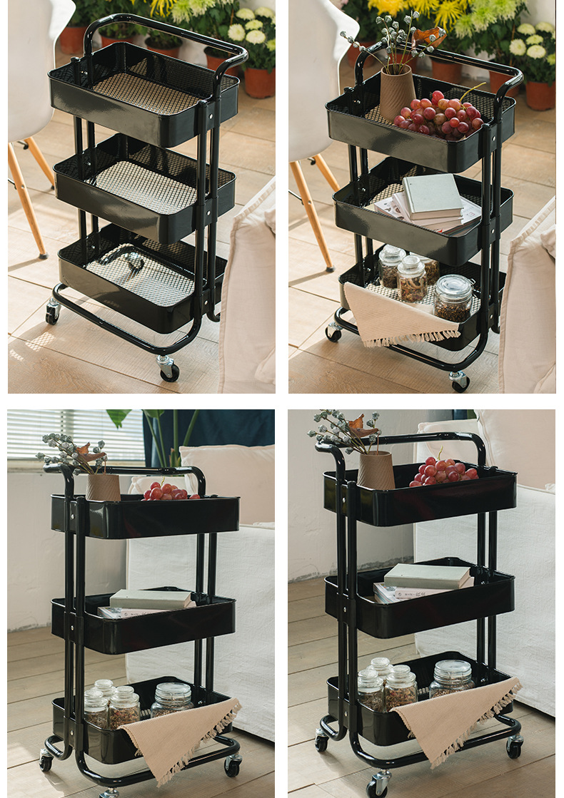 Kitchen storage rack, trolley, floor-standing trolley, multi-layer storage rack, multi-functional microwave oven rack, storage rack pic 10