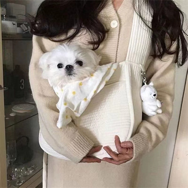 Pet cat bag: Simple and cute, lace cat canvas bag, portable, large, crossbody single-shoulder bag for going out pic 4