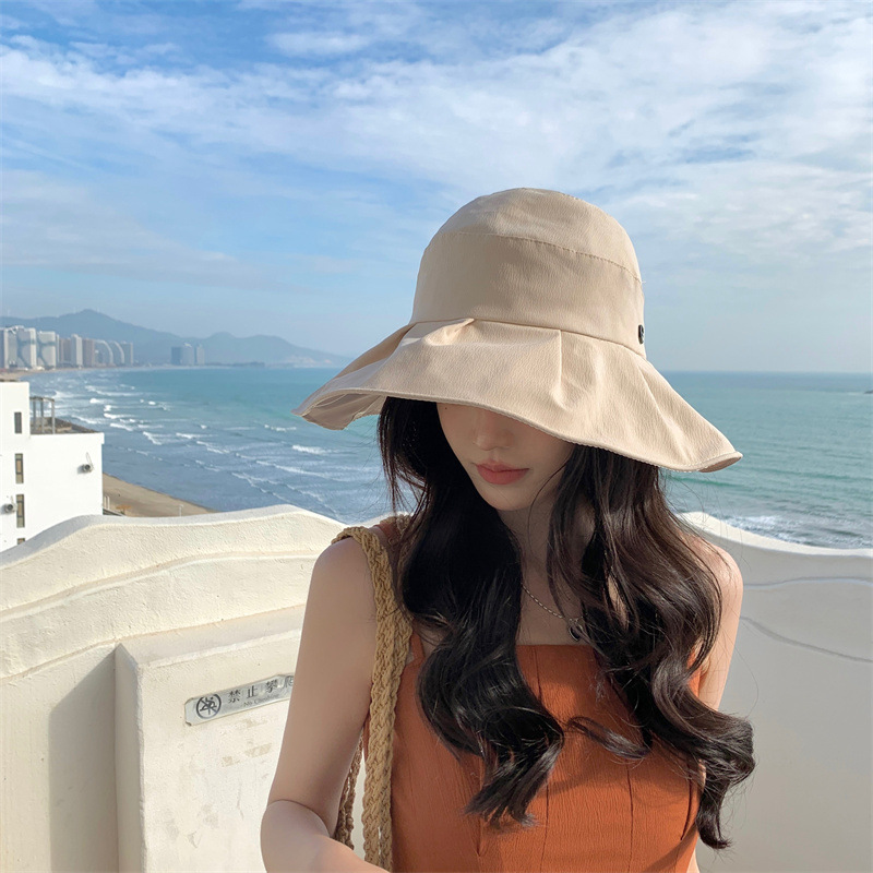 女夏秋天大檐遮脸防紫外线太阳帽可折叠渔夫帽日本UV网红防晒帽子详情3