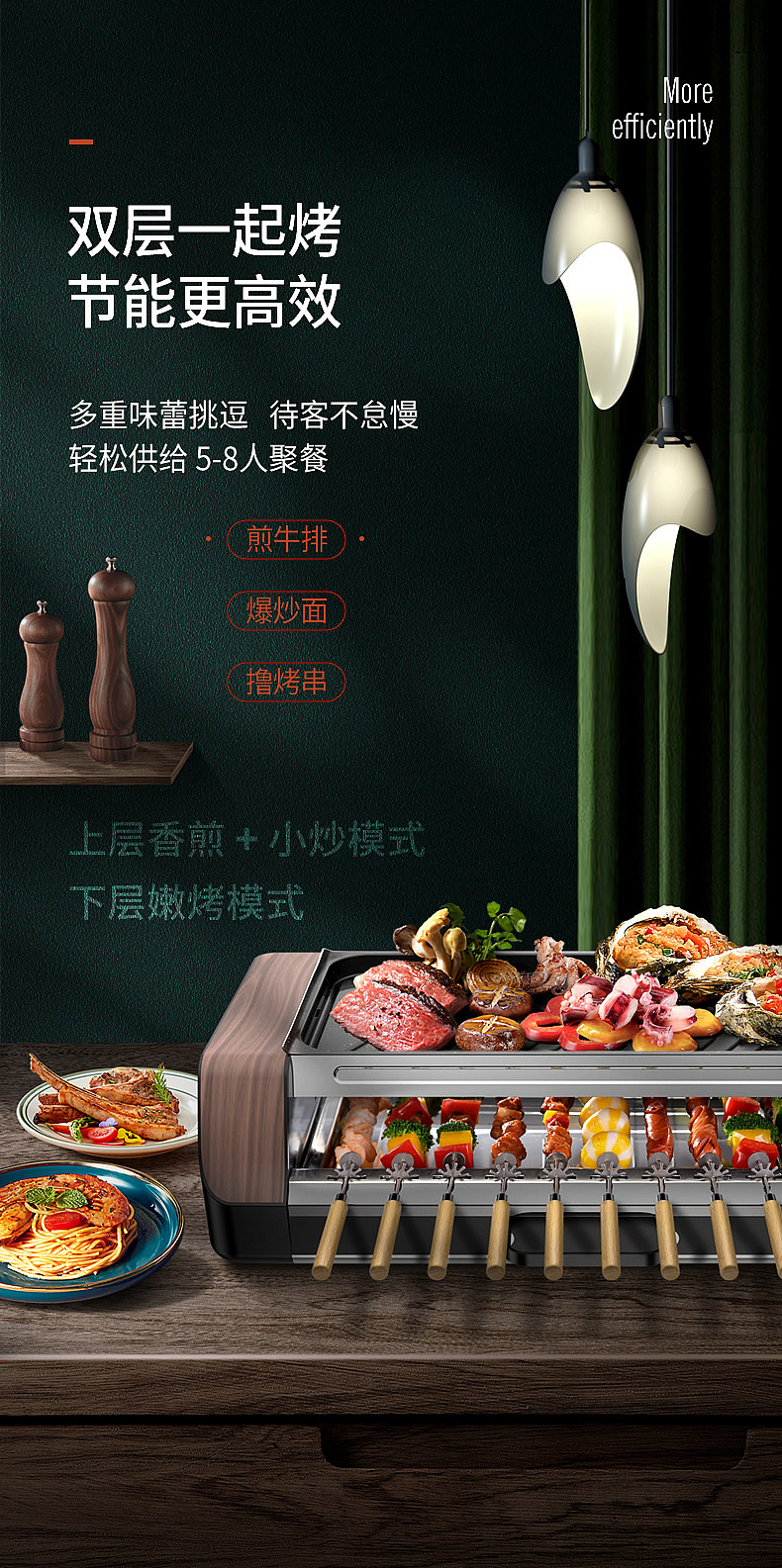 家用韩式无烟自动旋转烧烤肉机不粘烤盘室内烤肉串机电烤炉详情6