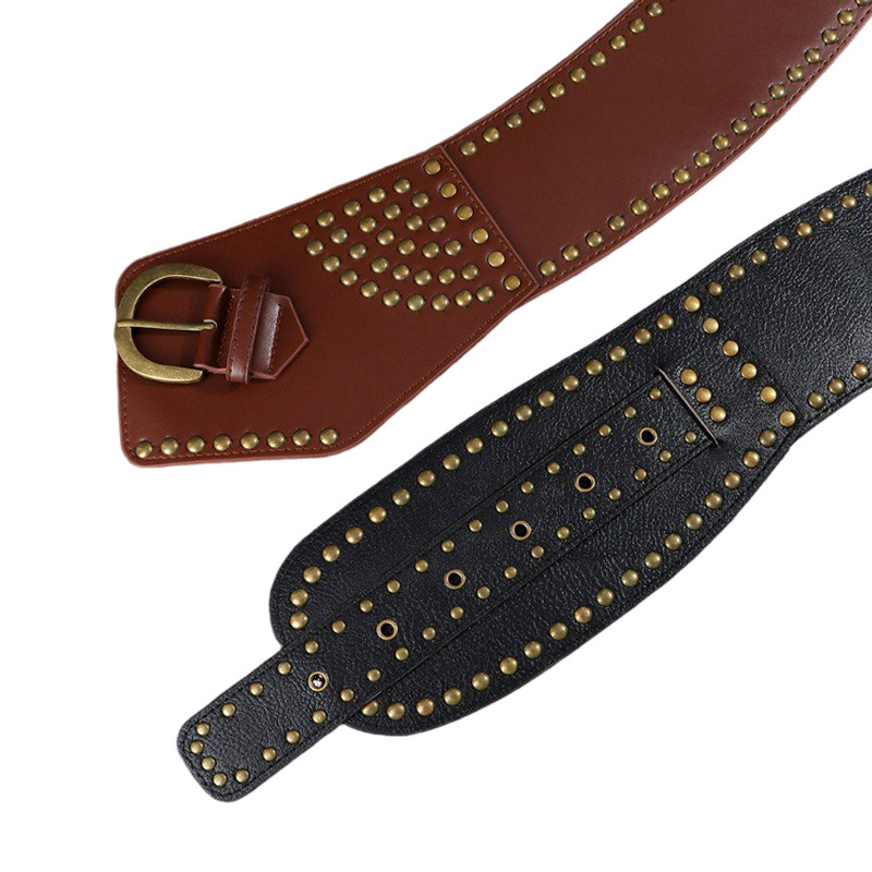 IAMSURE欧美风铆钉复古腰带vintage宽皮带女加宽腰封外搭辣妹穿搭详情9