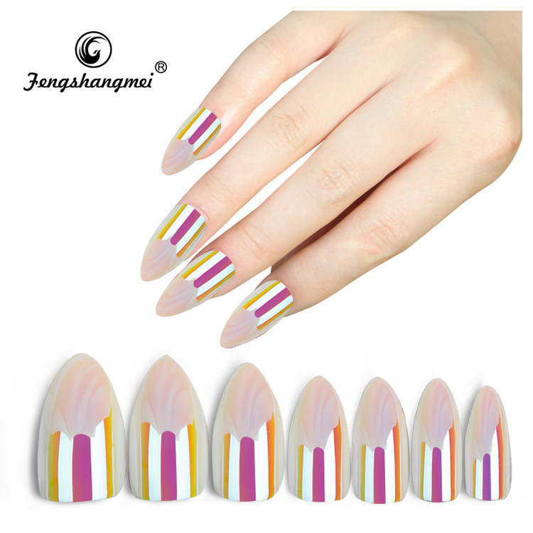 54# Iridescent Nail Pads, Metallic texture nail stickers, mirror-like bright nails, fake nails, finished pointed-tip wearable nail pads, exclusively for export pic 6