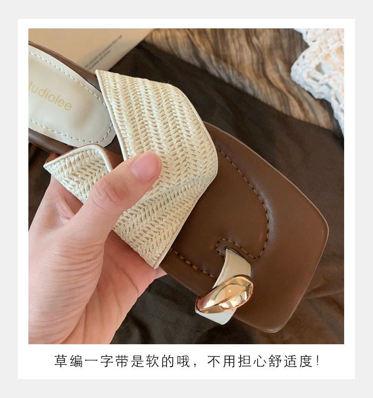 葡萄妈夏季新款度假风金属夹脚气质方头草编织套趾凉拖鞋女外穿详情12