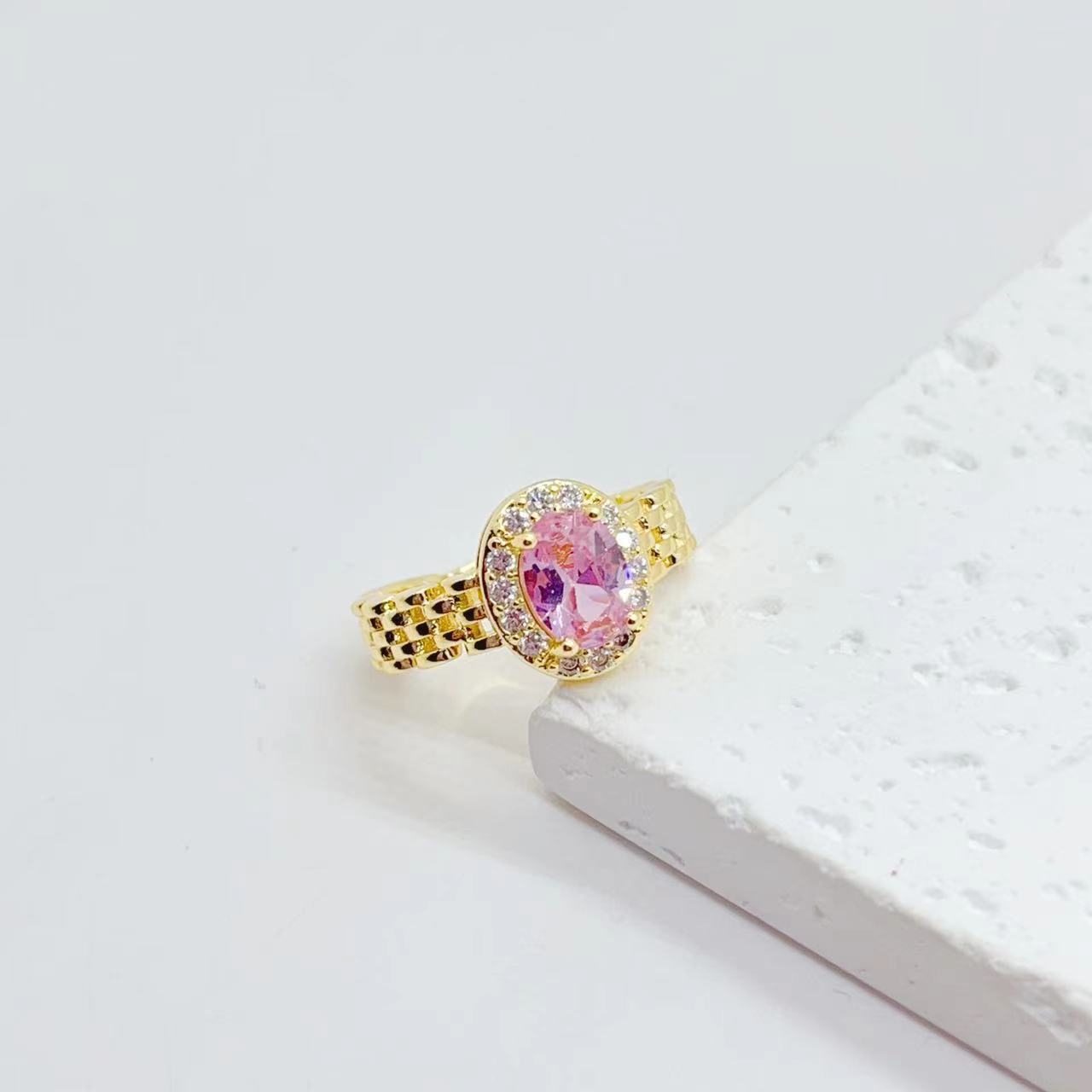 A new cross-border watch strap from Europe and America, featuring a high-quality, shiny zircon egg-shaped copper plated with real gold and an open ring for women pic 6