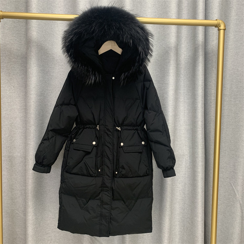 Mid-length goose down jacket for women 2022 new style Korean version knee-length thickened slimming drawstring fashionable warm coat trend pic 10