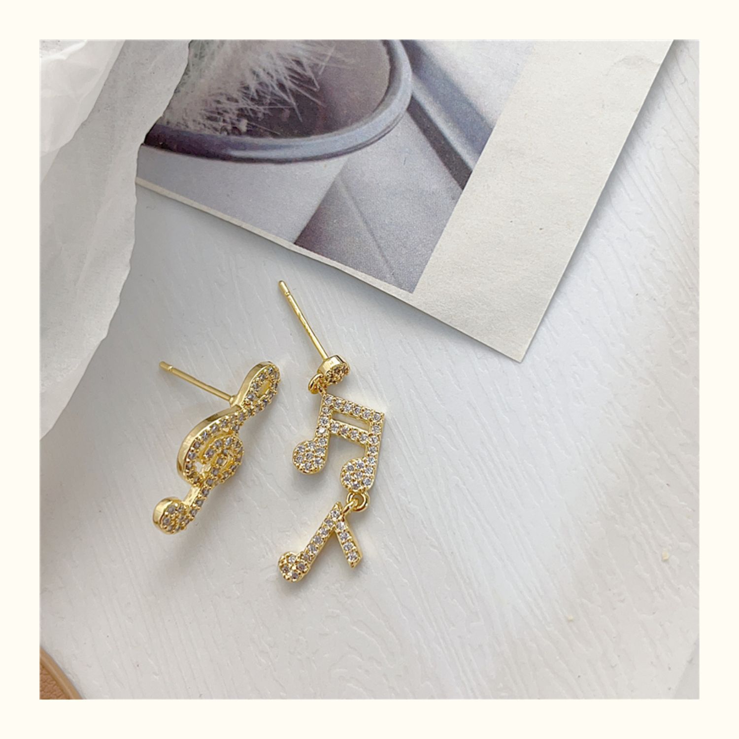 法式小众个性耳环女S925银针不对称音符耳钉耳坠浪漫温柔气质耳饰详情2