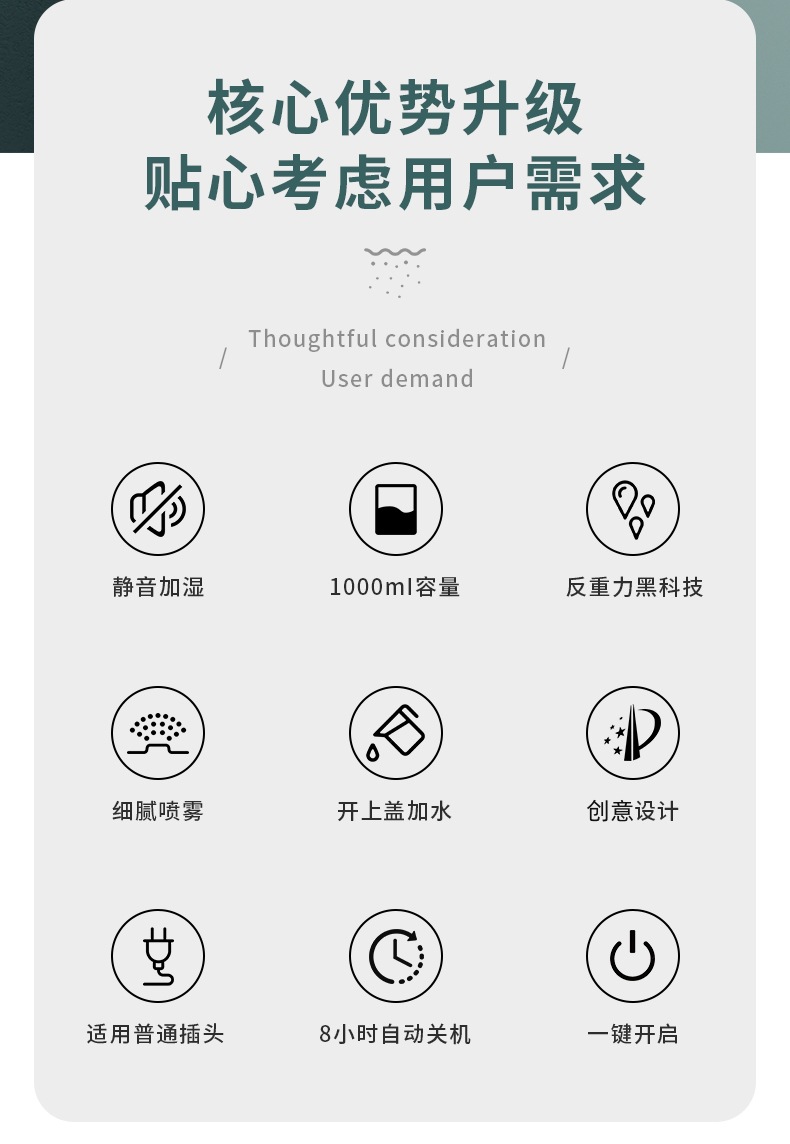反重力加湿器水滴倒流家用静低音卧室小型办公桌面空气净化大雾量详情2