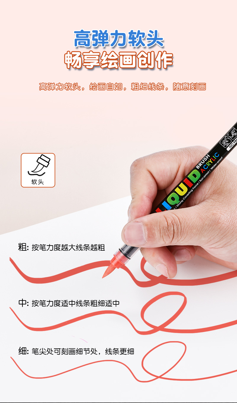 跨境直液式马克笔套装学生美术专用软头绘画笔新款直液丙烯马克笔详情9