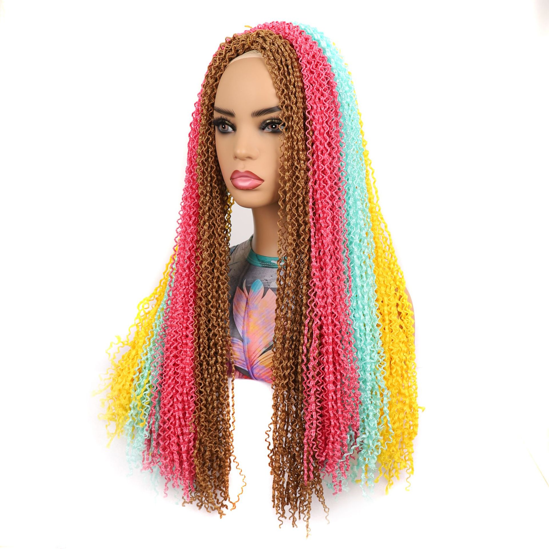Synthetic fiber braids, colorful dirty braids, zizi, colorful curved fine three-strand braids, slender three-strand braids, dirty braids, crochet hair pic 5