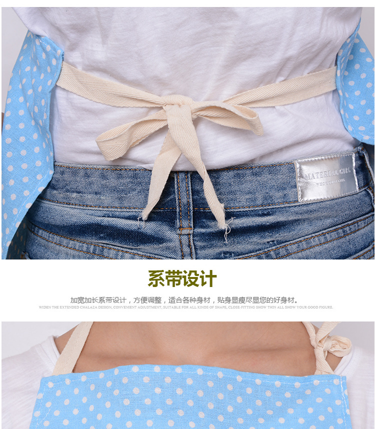 凡趣 圆点蕾丝棉麻围裙 时尚波点挂脖系带无袖居家围裙批发详情5