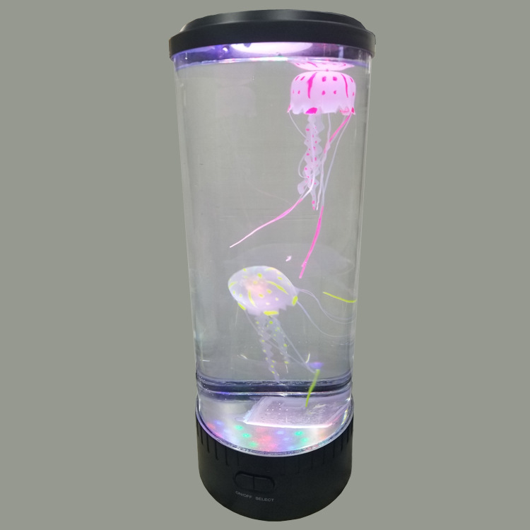 水族鱼缸水母灯 七彩LED自动变色小夜灯 圆柱形水母灯详情40