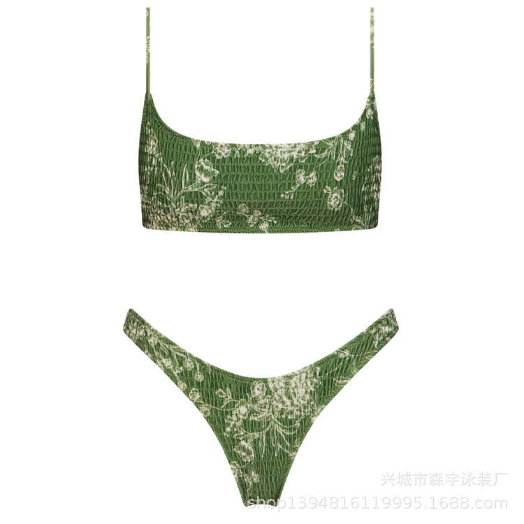 The 11-color INS triangular double-sided swimsuit with strapless and pleated designs from Europe and America has swept the new bikini style pic 23