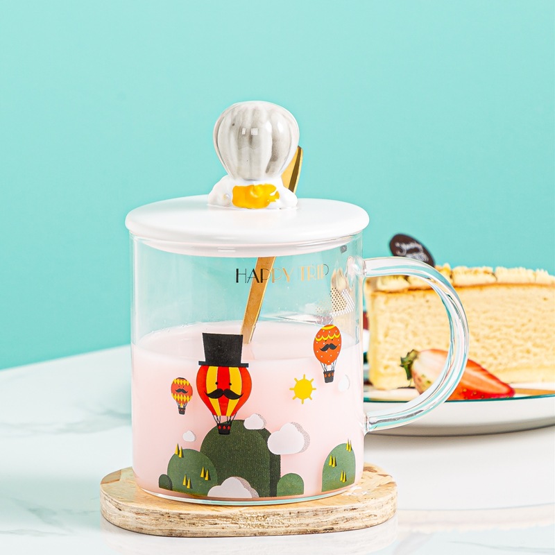 手绘卡通气球城堡玻璃杯创意情侣马克杯男女生水杯礼品早餐咖啡杯详情3