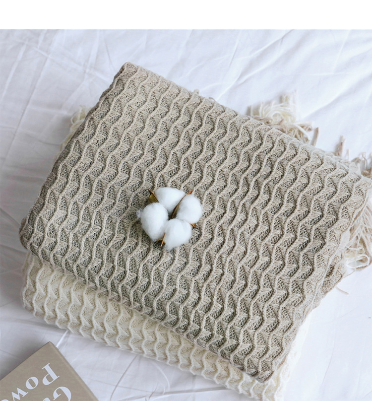 Nordic-style sand hair blanket, cover blanket, nap blanket, fringed knitted blanket, sand towel, air conditioning blanket, small blanket, summer bed end blanket pic 27